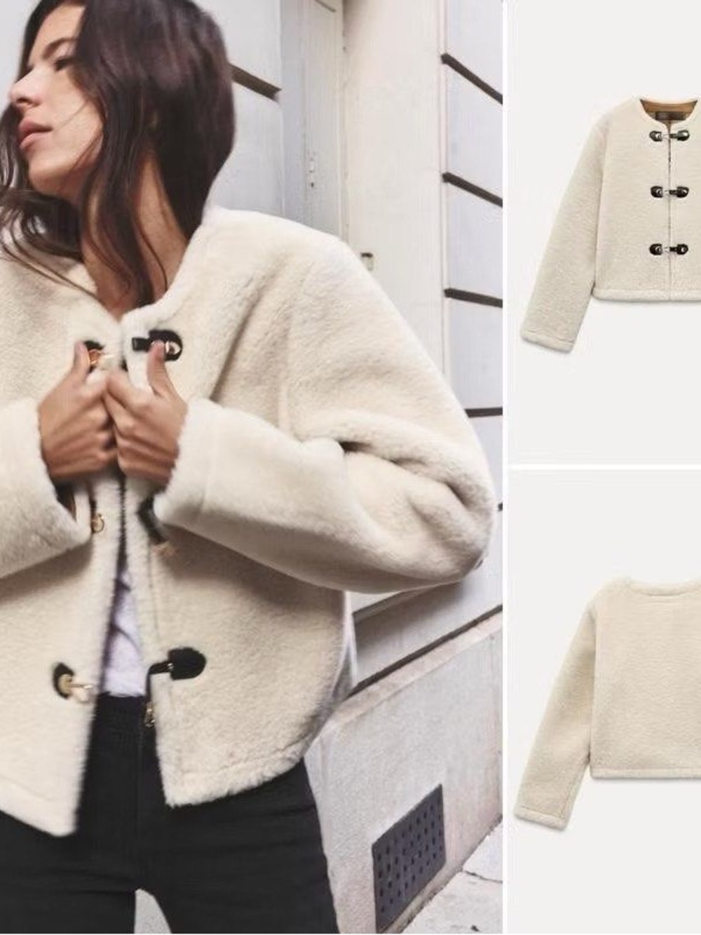 Zara Cream Faux Shearling Toggle Jacket